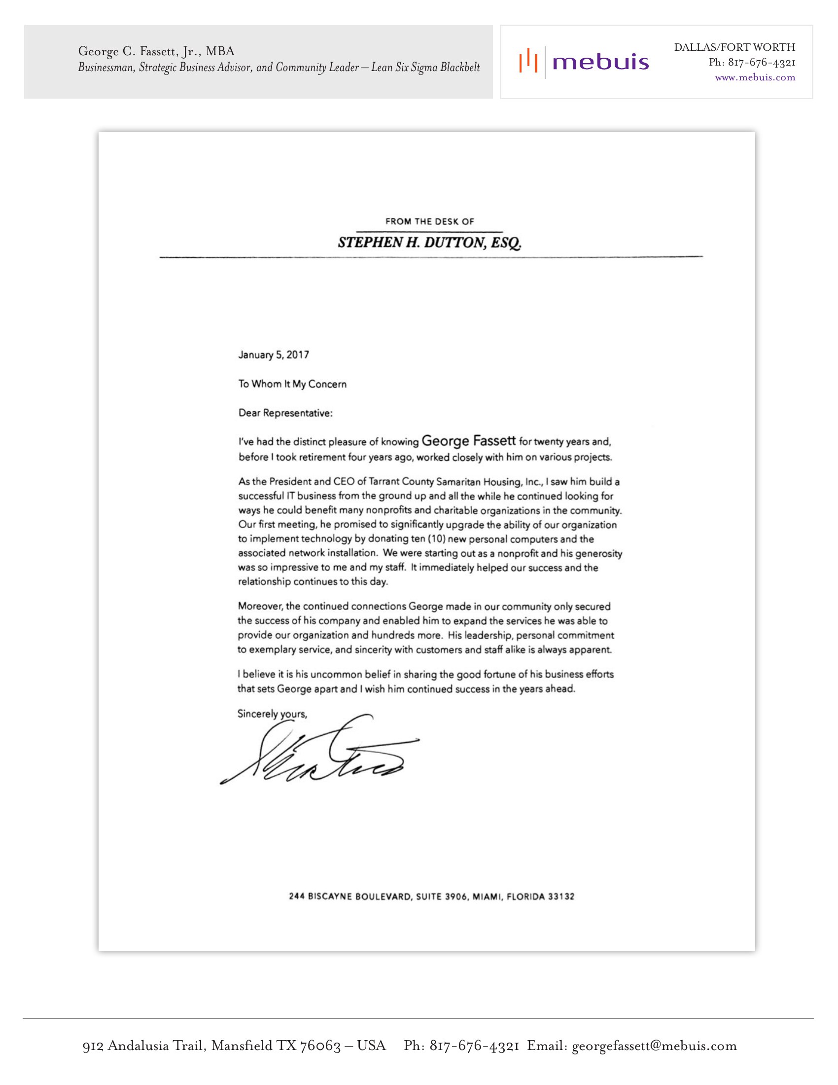 Recommendation: Recommendation — Stephen H. Dutton